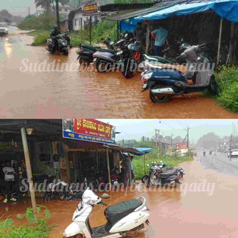 ಮದ್ದಡ್ಕ: ಮಳೆಗೆ ಗ್ಯಾರೆಜ್ ಒಳಗೆ ನುಗ್ಗಿದ ಚರಂಡಿ ನೀರು