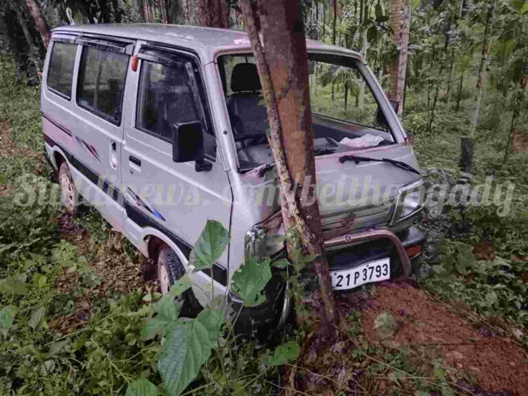 ಪದ್ಮುಂಜ: ತಾಂತ್ರಿಕ ದೋಷದಿಂದ ಚಾಲಕನ ನಿಯಂತ್ರಣ ತಪ್ಪಿ ಮರಕ್ಕೆ ಡಿಕ್ಕಿ ಹೊಡೆದ ಓಮಿನಿ ಕಾರು