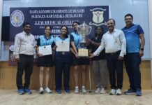 ಉಜಿರೆ: ಎಸ್.ಡಿ.ಎಂ ನ್ಯಾಚುರೋಪತಿ ಮತ್ತು ಯೋಗ ವಿಜ್ಞಾನ ಮಹಾವಿದ್ಯಾಲಯ ಮಹಿಳಾ ತಂಡ- ಟೇಬಲ್ ಟೆನ್ನಿಸ್ ಚಾಂಪಿಯನ್