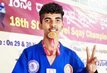 ಸ್ಕ್ವೇಯ್ ಮಾರ್ಷಲ್ ಆರ್ಟ್ಸ್ ನಲ್ಲಿ ವಾಣಿ ಪದವಿ ಪೂರ್ವ ಕಾಲೇಜಿನ ನಿಗಮ್ ಜೈನ್ ರಾಷ್ಟ್ರಮಟ್ಟಕ್ಕೆ ಆಯ್ಕೆ